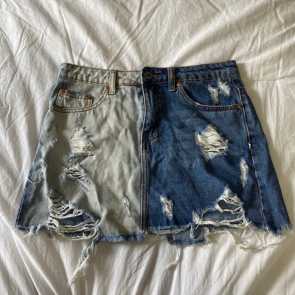 Distressed Denim Skirt